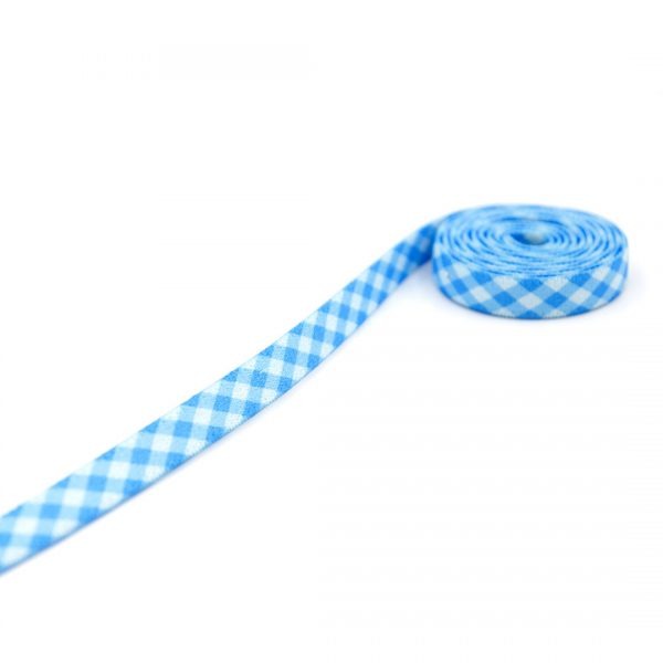 Guma tkana drukowana w kratkę w odcieniach niebieskiego do odzieży.