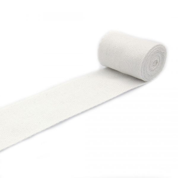 Lamówka tkana bawełniana w kolorze białym do odzieży i wyrobów ekologicznych.
